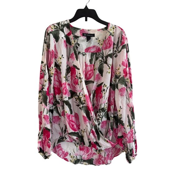 INC Blouse Womens S Polyester Multicolor Floral Long Sleeve Draped V-Neck Top - Picture 2 of 8